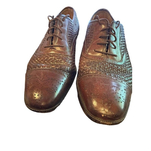 *Flaw Salvatore Ferragamo Woven Leather Lace Oxford Shoes Men's Size 10D H14580 - Picture 13 of 16